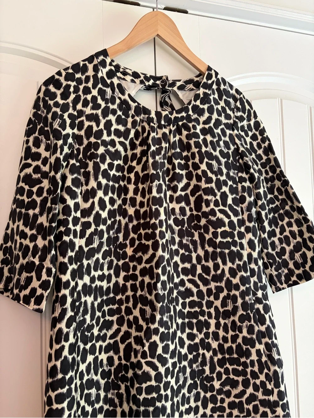 Kate Spade Dorothy Black Leopard Print‎ Bow Silk Shift Midi Dress Women’s Size 6